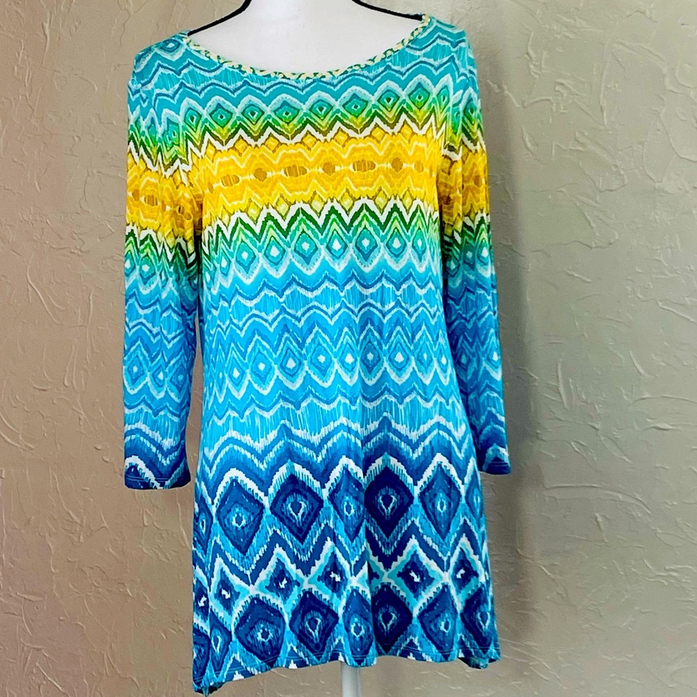 Ruby Rd. Medium 3/4 sleeve ombre Ikat blouse